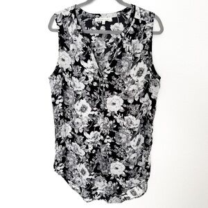 Floral Sleeveless Top - Black and White